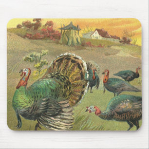 Vintage Thanksgiving mit Truthähnen und Pilgern Mousepad