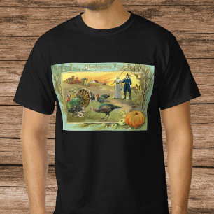 Vintage Thanksgiving mit Truthähnen und Pilgern T-Shirt