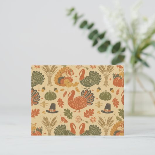 Vintage Thanksgiving Pattern Feiertagspostkarte (Stehend Vorderseite)