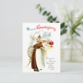Vintage Thanksgiving - Pilgrim Baking Pie Feiertagspostkarte (Stehend Vorderseite)