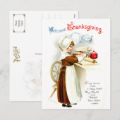 Vintage Thanksgiving - Pilgrim Baking Pie Feiertagspostkarte (Vorne/Hinten)