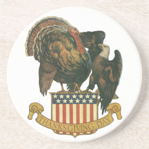 Vintage-Thanksgiving-Pute, Adler, Amerikanische Fl Getränkeuntersetzer