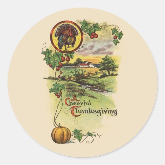 Vintage Thanksgiving Runder Aufkleber (Vorderseite)