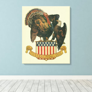 Vintage Thanksgiving Truthahn, Adler, amerikanisch Leinwanddruck