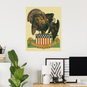 Vintage-Thanksgiving-Truthahn, Adler, amerikanisch Poster