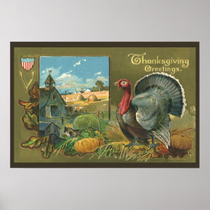 Vintage Thanksgiving, Truthahn auf dem Bauernhof Poster