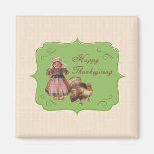 Vintage Thanksgiving, Truthahn, Pilgermädchen Magnet