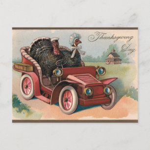 Vintage Thanksgiving Truthähne fahren in einem Aut Postkarte