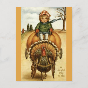 Vintage Thanksgiving Turkey Cart Feiertagspostkarte