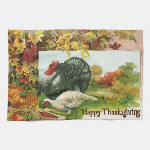 Vintage Thanksgiving, Wilde Truthähne Herbstfarben Geschirrtuch