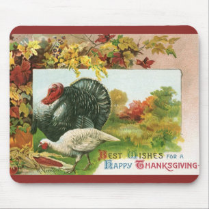 Vintage Thanksgiving, wilde Truthähne Herbstfarben Mousepad