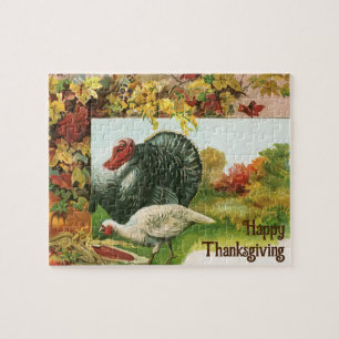 Vintage Thanksgiving, Wilde Truthähne Herbstfarben Puzzle