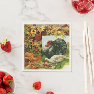 Vintage-Thanksgiving, wilde Truthähne Herbstfarben Serviette