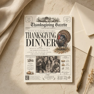 Vintage-Thanksgiving-Zeitungsfoto Einladung