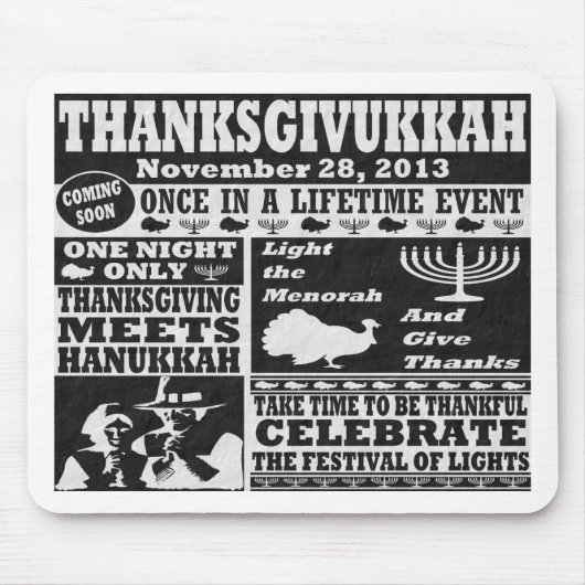Vintage Thanksgivukkah Mausunterlage Mousepad (Vorne)