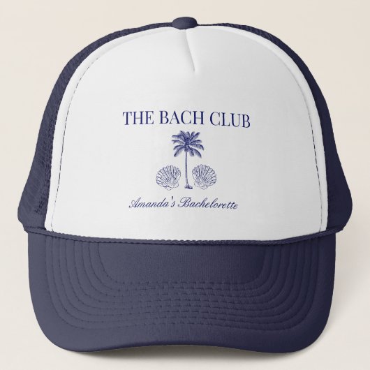 Vintage The Bach Club Navy Strand Junggesellinnena Truckerkappe (Vorderseite)
