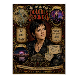 Vintage The Cranberries Dolores O'Riordan Wandkuns Poster