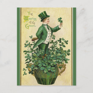 Vintage The Wearing of the Green und Shamrocks Postkarte