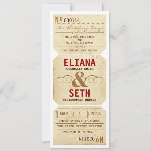 Vintage Theater-Karten-Hochzeits-Einladung Einladung (Vorderseite)