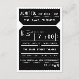 Vintage-Theater-Ticket-Rezeptionseinsatz in Schwar Begleitkarte