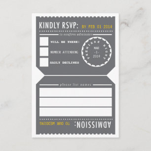 Vintage Theater-Ticket-RSVP in Grau und Gelb RSVP Karte