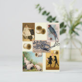 Vintage Thread Sewing Collage Postcard Postkarte (Stehend Vorderseite)