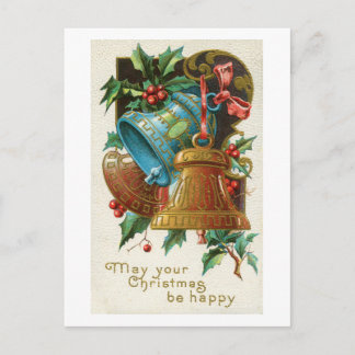 Vintage Three Bells With Holly Postcard Postkarte