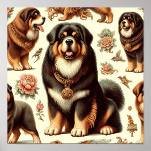 Vintage tibetische Mastiff Nahtlose Malerei Poster