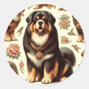 Vintage tibetische Mastiff Nahtlose Malerei Runder Aufkleber