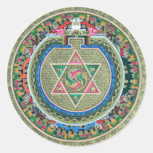 Vintage tibetischer tantrischer Buddhismus-Mandala Runder Aufkleber