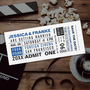 Vintage-Ticket Blau Save-the-Date-Einladung Save The Date