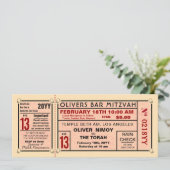 Vintage Ticket Boxengloves Bar Mitzvah Red Einladung (Stehend Vorderseite)