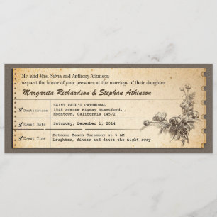 vintage Ticket einzigartige Hochzeits Einladungen
