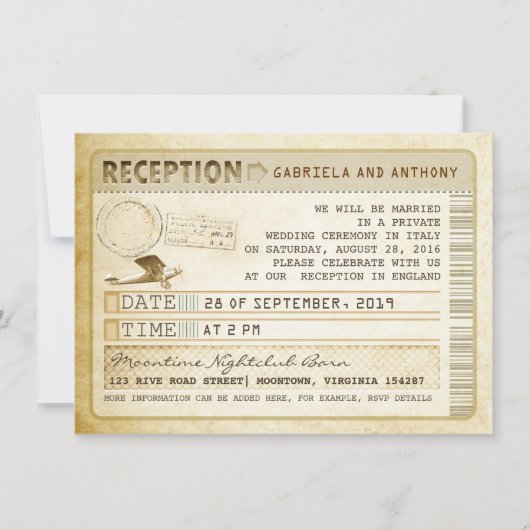Vintage-Ticket-Empfang Einladung (Vorderseite)