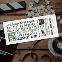 Vintage-Ticket grüne Save-the-Date-Einladung