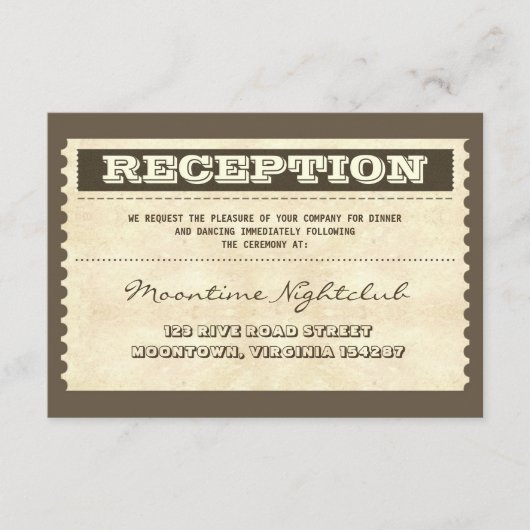 Vintage Ticket Hochzeit alten Empfang Design Begleitkarte (Vorderseite)