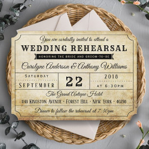 Vintage-Ticket Hochzeitsprobe-Dinner Einladung