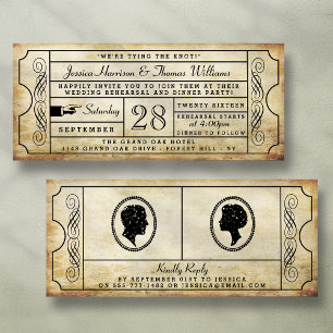 Vintage-Ticket Hochzeitsprobe Dinner-Einladung Einladung