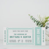 Vintage-Ticket Meergrün Save-the-Date Save The Date (Stehend Vorderseite)