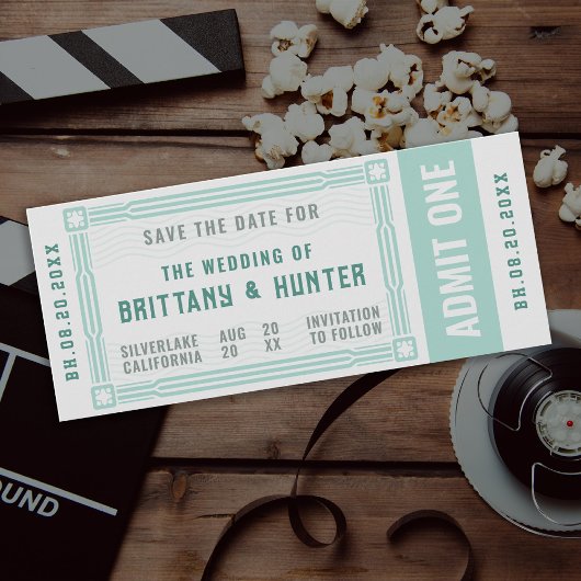 Vintage-Ticket Meergrün Save-the-Date Save The Date