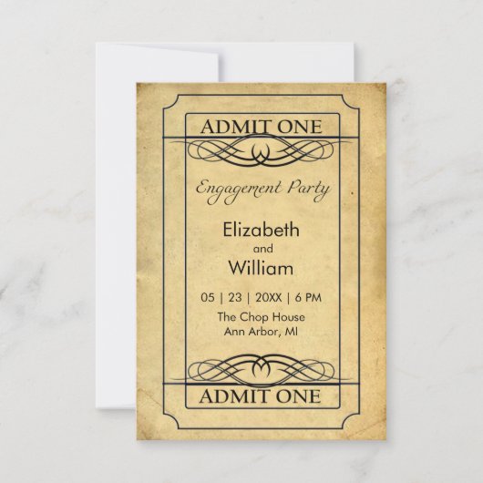 Vintage Ticket-Partnerkarte Einladung (Vorderseite)