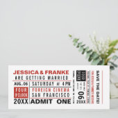 Vintage-Ticket Save-the-Date oder Einladung (Stehend Vorderseite)