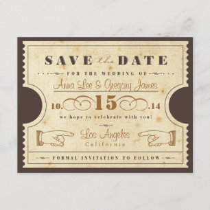Vintage-Ticket Save-the-Date-Postkarte Save The Date
