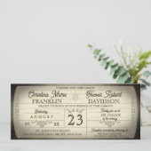 Vintage Ticket Style Wedding Invitation Einladung (Stehend Vorderseite)