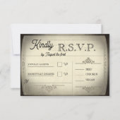 Vintage Ticket Style Wedding RSVP Karte (Vorderseite)