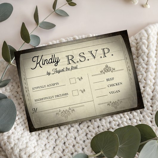 Vintage Ticket Style Wedding RSVP Karte
