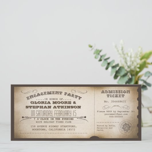 Vintage Ticketgestaltung Einladung (Stehend Vorderseite)