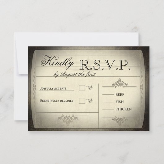 Vintage Tickethochzeit RSVP Karte (Vorderseite)
