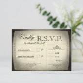 Vintage Tickethochzeit RSVP Karte (Stehend Vorderseite)