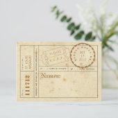 Vintage Ticketkarte RSVP Karte (Stehend Vorderseite)